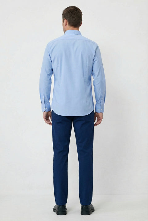 Light Blue Long Sleeve Slim Fit Classic Nano Care Water Repellent Stain Resistant 4 Seasons Cotton Shirt