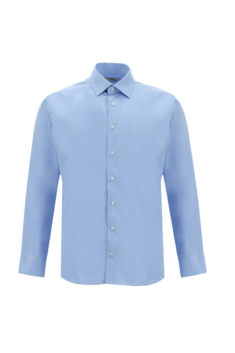 Light Blue Long Sleeve Slim Fit Classic Nano Care Water Repellent Stain Resistant 4 Seasons Cotton Shirt