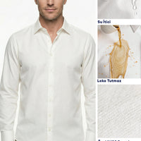 White Long Sleeve Slim Fit Classic Nano Care Water Repellent Stain Resistant 4 Seasons Cotton Shirt