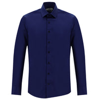 Medium Navy Long Sleeve Slim Fit Narrow Cut Non-Iron Satin Cotton Shirt