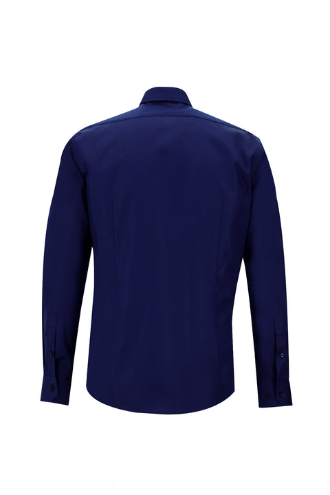 Medium Navy Long Sleeve Slim Fit Narrow Cut Non-Iron Satin Cotton Shirt