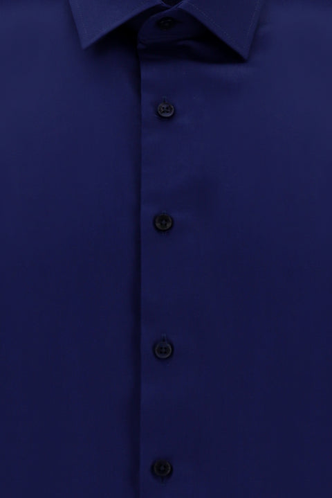 Medium Navy Long Sleeve Slim Fit Narrow Cut Non-Iron Satin Cotton Shirt