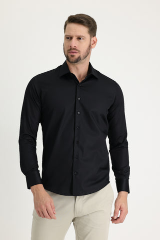  Siyah Uzun Kol Slim Fit Dar Kesim Non Iron Pamuklu Gömlek