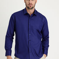 Medium Navy Long Sleeve Slim Fit Narrow Cut Non-Iron Cotton Shirt
