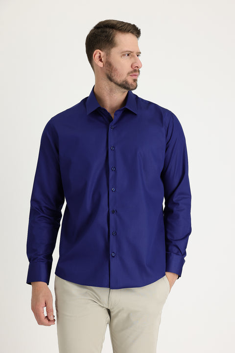 Medium Navy Long Sleeve Slim Fit Narrow Cut Non-Iron Cotton Shirt