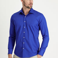 Saks Mavi Uzun Kol Slim Fit Dar Kesim Non Iron Pamuklu Gömlek