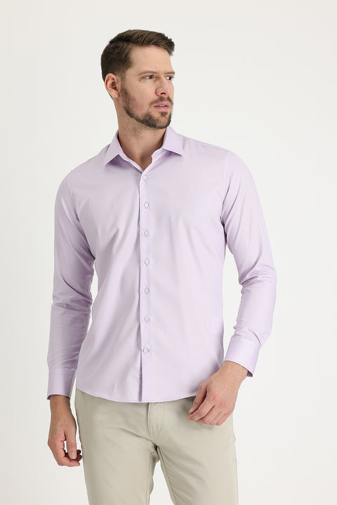 Lila Uzun Kol Slim Fit Dar Kesim Non Iron Pamuklu Gömlek