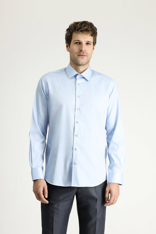  Uçuk Mavi Uzun Kol Slim Fit Dar Kesim Non Iron Klasik Pamuklu Gömlek