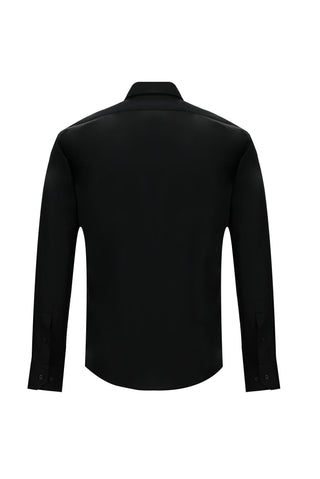  Siyah Uzun Kol Slim Fit Dar Kesim Klasik Non Iron Saten Pamuklu Gömlek