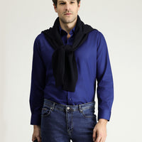 Dark Navy Long Sleeve Slim Fit Classic Non-Iron Satin Cotton Shirt