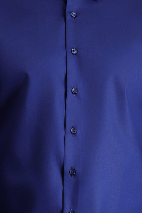 Dark Navy Long Sleeve Slim Fit Classic Non-Iron Satin Cotton Shirt