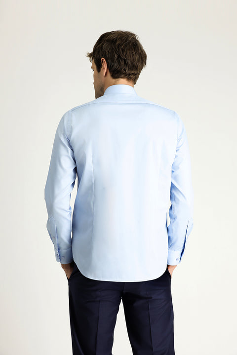 Uçuk Mavi Uzun Kol Slim Fit Dar Kesim Klasik Non Iron Saten Pamuklu Gömlek