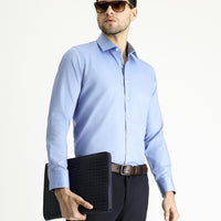 Sky Blue Long Sleeve Slim Fit Classic Non-Iron Satin Cotton Shirt
