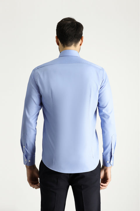 Sky Blue Long Sleeve Slim Fit Classic Non-Iron Satin Cotton Shirt