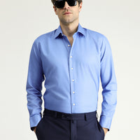 Aqua Mavisi Uzun Kol Slim Fit Dar Kesim Klasik Non Iron Saten Pamuklu Gömlek