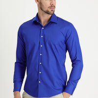 Navy Blue Long Sleeve Slim Fit Classic Non-Iron Satin Cotton Shirt