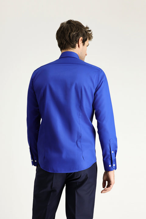 Navy Blue Long Sleeve Slim Fit Classic Non-Iron Satin Cotton Shirt