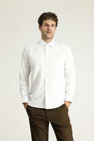 Beyaz Uzun Kol Slim Fit Dar Kesim Klasik Non Iron Saten Pamuklu Gömlek