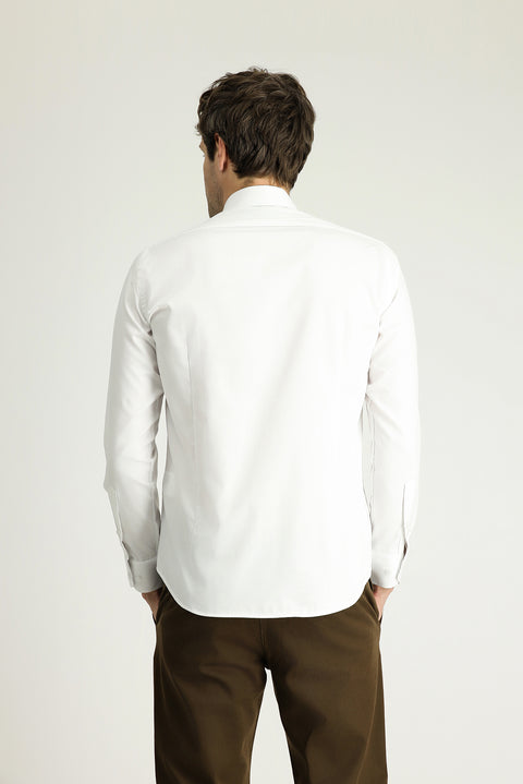 White Long Sleeve Slim Fit Classic Non-Iron Satin Cotton Shirt
