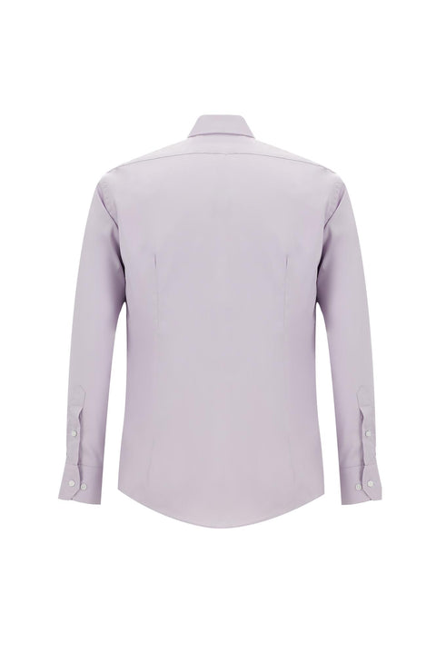 Lilac Long Sleeve Slim Fit Classic Non-Iron Satin Cotton Shirt