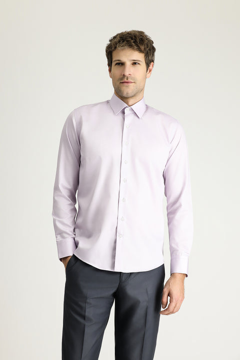 Lilac Long Sleeve Slim Fit Classic Non-Iron Satin Cotton Shirt