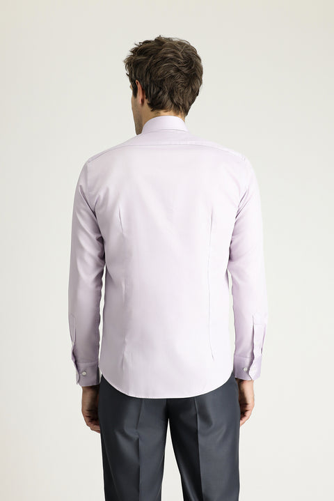 Lilac Long Sleeve Slim Fit Classic Non-Iron Satin Cotton Shirt