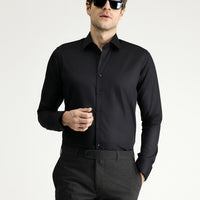 Black Long Sleeve Slim Fit Classic Non-Iron Satin Cotton Shirt