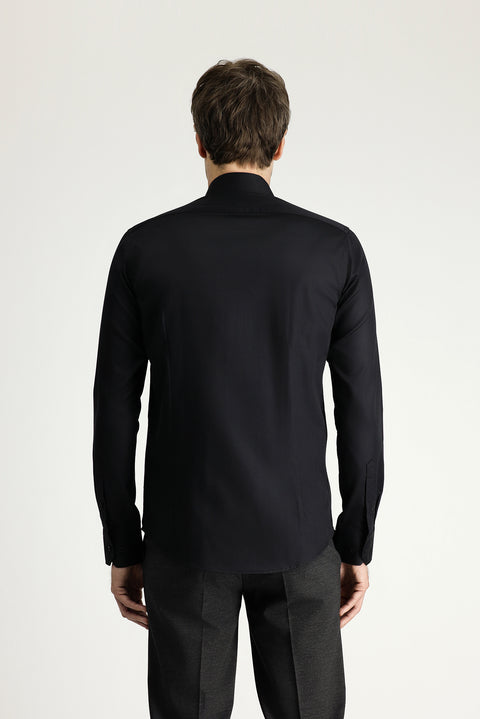 Black Long Sleeve Slim Fit Classic Non-Iron Satin Cotton Shirt