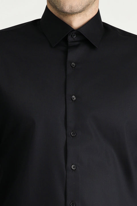 Black Long Sleeve Slim Fit Classic Non-Iron Satin Cotton Shirt