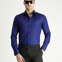 Medium Navy Long Sleeve Slim Fit Classic Non-Iron Satin Cotton Shirt