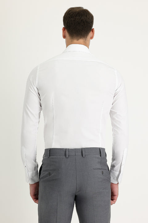Beyaz Uzun Kol Slim Fit Dar Kesim Klasik Non Iron Saten Pamuklu Gömlek