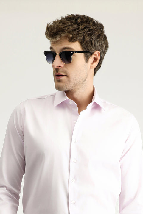 Dusty Pink Long Sleeve Slim Fit Narrow Cut Non-Iron Satin Classic Cotton Shirt