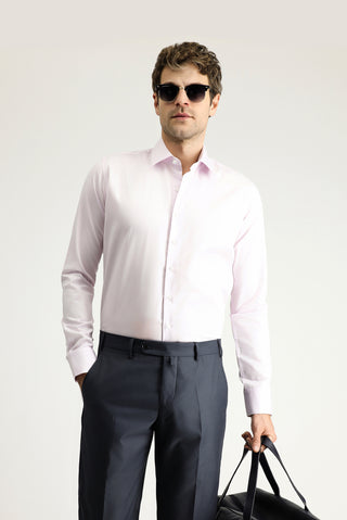  Toz Pembe Uzun Kol Slim Fit Dar Kesim Non Iron Saten Klasik Pamuklu Gömlek
