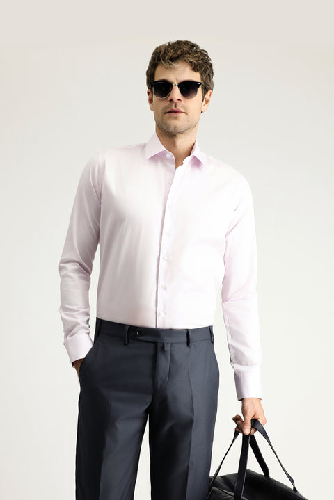 Dusty Pink Long Sleeve Slim Fit Narrow Cut Non-Iron Satin Classic Cotton Shirt