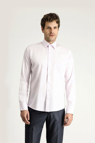  Toz Pembe Uzun Kol Slim Fit Dar Kesim Non Iron Saten Klasik Pamuklu Gömlek