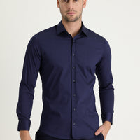 Dark Navy Long Sleeve Super Slim Fit Extra Narrow Cut Classic Cotton Shirt