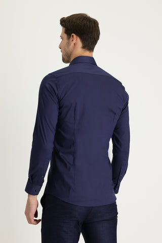  Koyu Lacivert Uzun Kol Super Slim Fit Ekstra Dar Kesim Klasik Pamuklu Gömlek