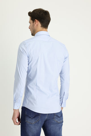  Uçuk Mavi Uzun Kol Super Slim Fit Ekstra Dar Kesim Fit Klasik Pamuklu Gömlek