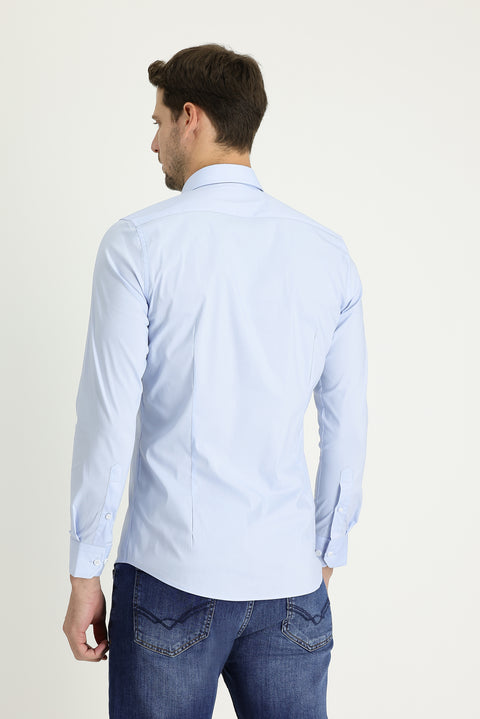Light Blue Long Sleeve Super Slim Fit Extra Narrow Cut Classic Cotton Shirt