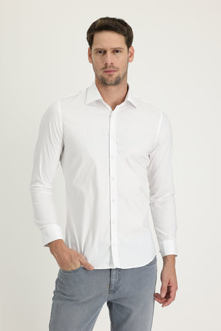  Beyaz Uzun Kol Super Slim Fit Ekstra Dar Kesim Klasik Pamuklu Gömlek