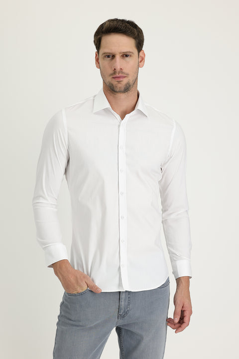White Long Sleeve Super Slim Fit Extra Narrow Cut Classic Shirt