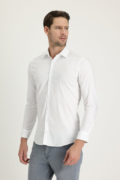 White Long Sleeve Super Slim Fit Extra Narrow Cut Classic Shirt