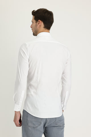  Beyaz Uzun Kol Super Slim Fit Ekstra Dar Kesim Klasik Pamuklu Gömlek
