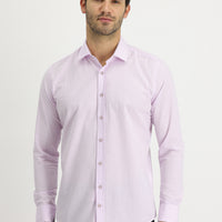 Dusty Pink Long Sleeve Slim Fit Striped Cotton Shirt