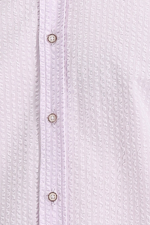 Dusty Pink Long Sleeve Slim Fit Striped Cotton Shirt