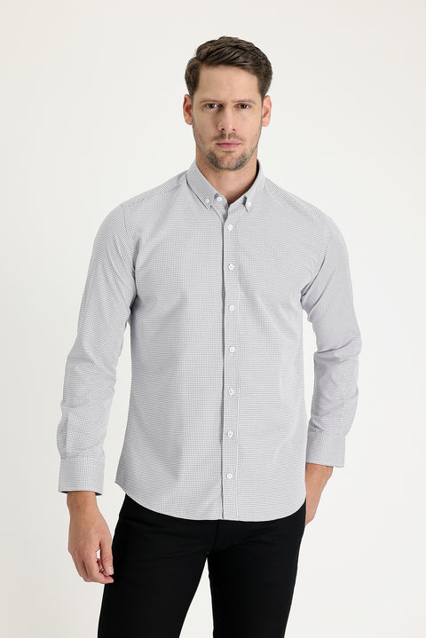 Medium Grey Long Sleeve Slim Fit Narrow Cut Shirt