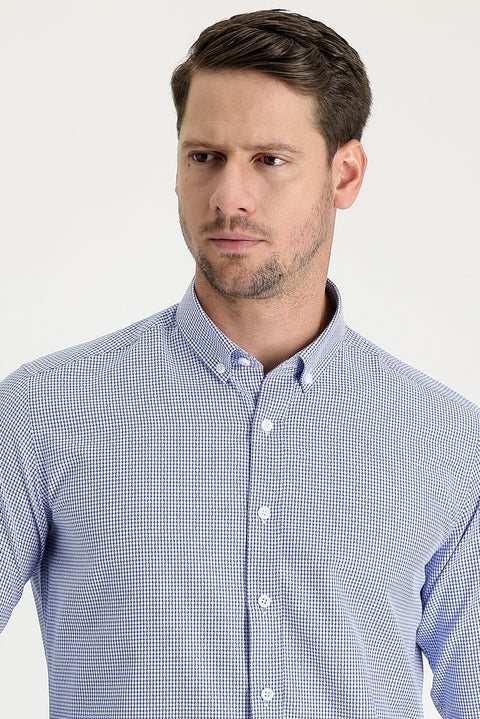 Saks Mavi Uzun Kol Slim Fit Dar Kesim Gömlek