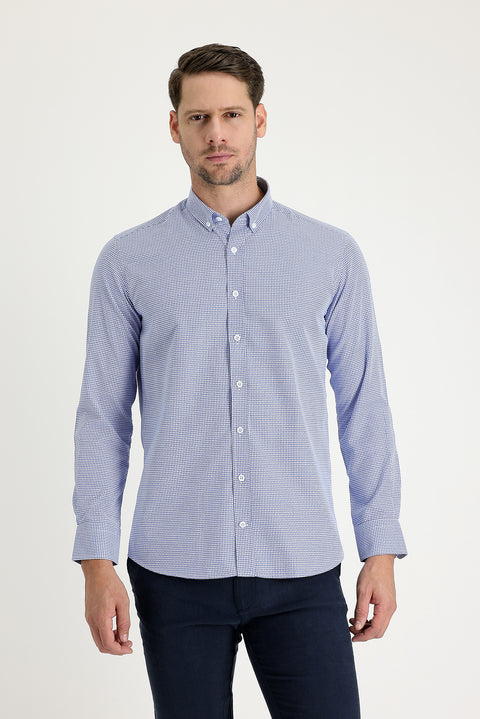 Saks Mavi Uzun Kol Slim Fit Dar Kesim Gömlek
