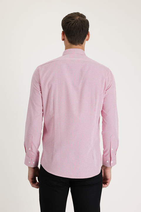 Şeker Pembe Uzun Kol Slim Fit Dar Kesim Gömlek