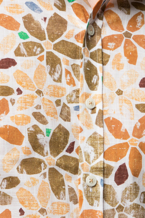 Light Brown Short Sleeve Slim Fit Printed Cotton Shirt